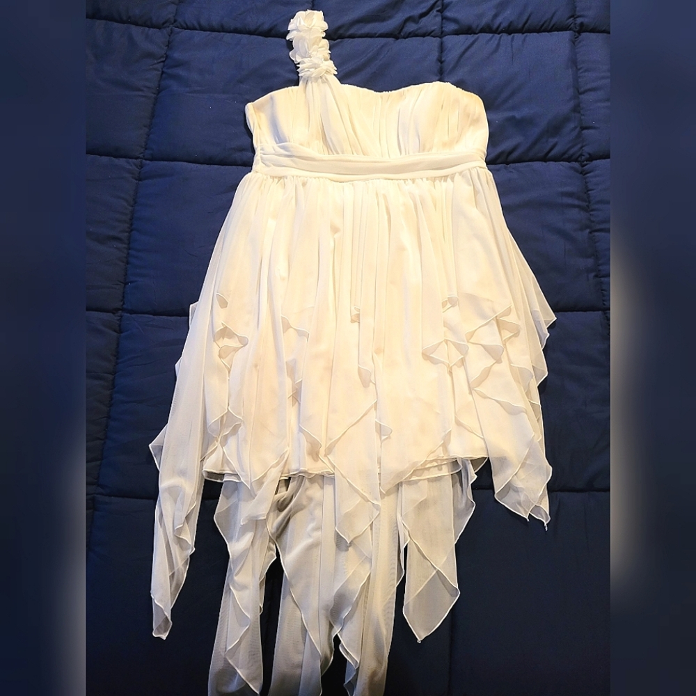 City Triangles Used Dress Size 2X, White, One Shoulder Ruffled Strap, Good Shape